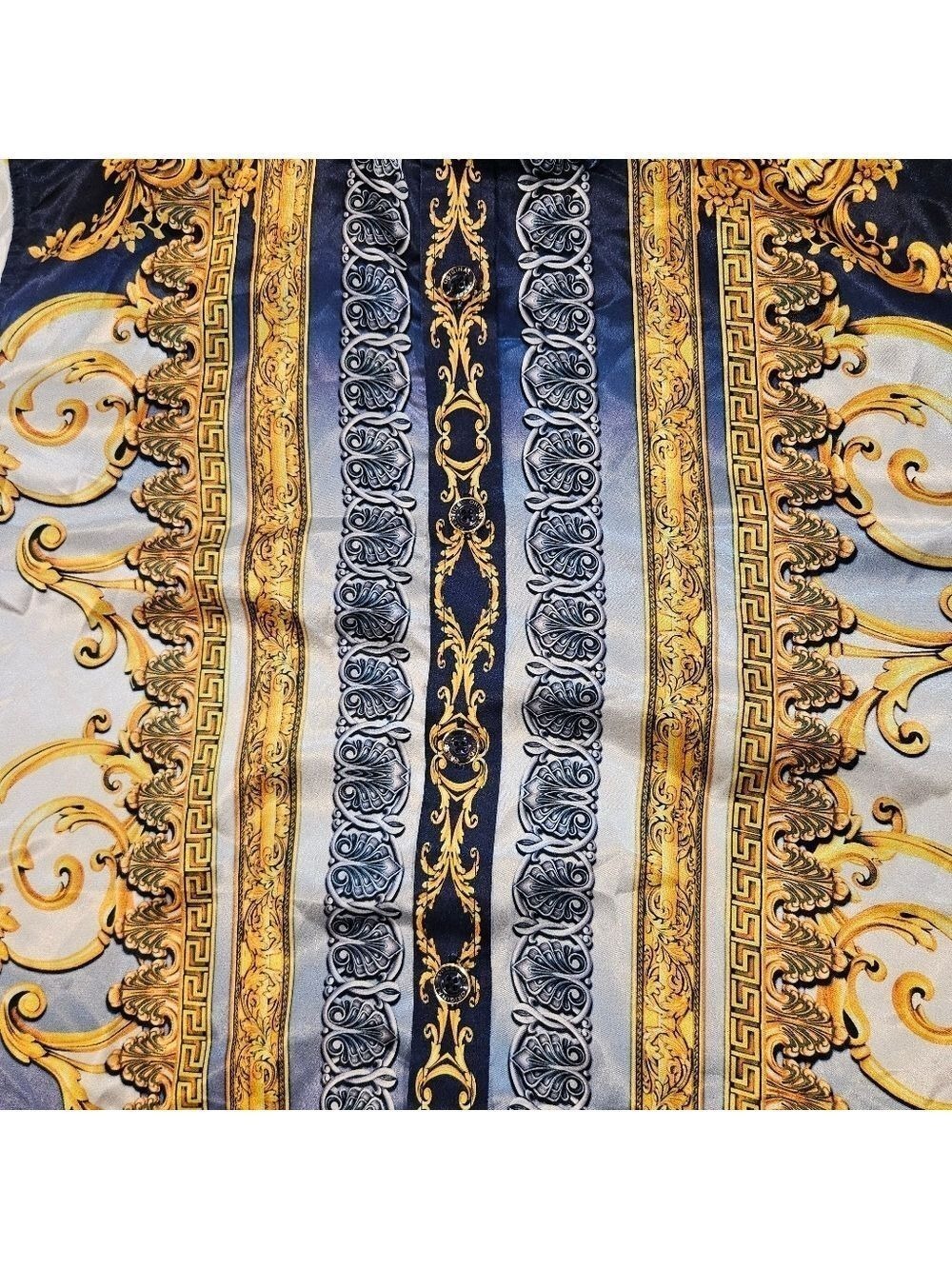 Prestige Original Baroque Print Button Shirt XL Gold Blue Luxury Style NWT - Picture 8 of 10